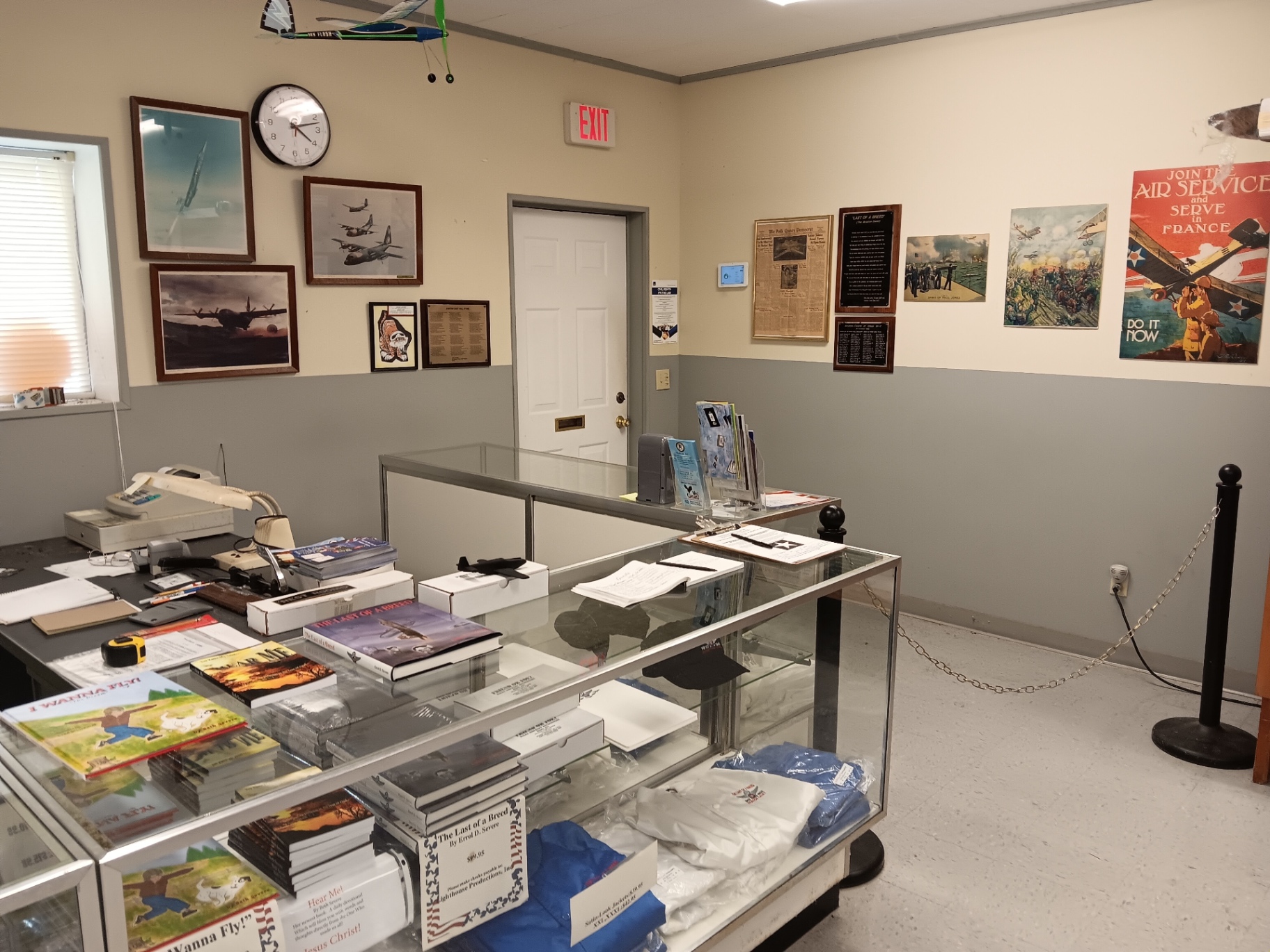 The front counter and gift shop, where Errol's books and museum apparel are sold and every tour begins.